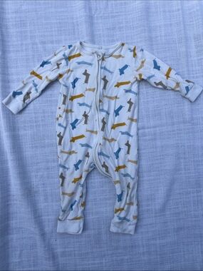 MORI Baby Cream Dachshund/Dog Print Zip One-Piece 12-18M